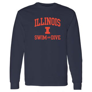 Illinois Arch Logo Swim & Dive Long Sleeve - Navy