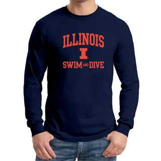 Illinois Arch Logo Swim & Dive Long Sleeve - Navy