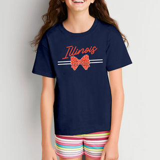 Illinois Bow Script Youth T-Shirt - Navy