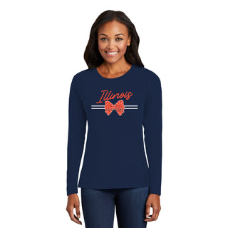 Illinois Bow Script Womens Long Sleeve - Navy