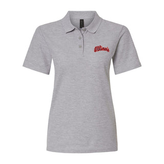 Illinois Script EMB Womens Softstyle Pique Polo