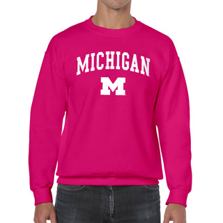 Michigan Arch Logo Crewneck Sweatshirt - Heliconia