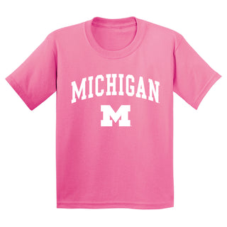 Michigan Arch Logo Youth T-Shirt - Azalea
