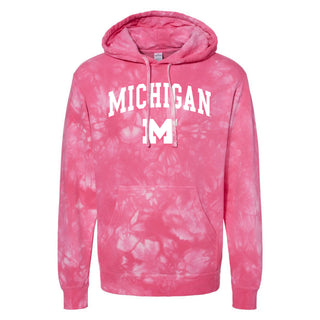 Michigan Arch Logo Midweight Tie-Dyed Hoodie - Tie Dye Pink
