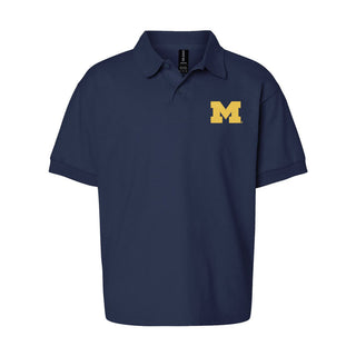 Michigan Block M EMB Youth Dryblend Jersey Polo - Navy