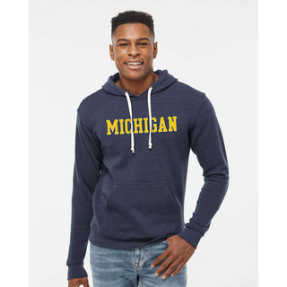 Michigan Wordmark JA Triblend Fleece Hoodie - True Navy Triblend