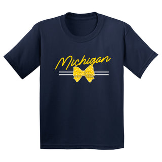 Michigan Bow Script Youth T-Shirt - Navy