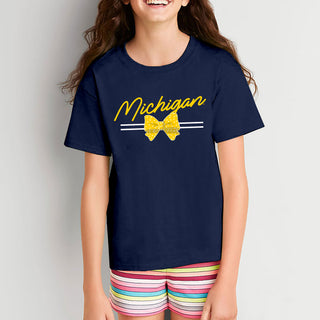 Michigan Bow Script Youth T-Shirt - Navy
