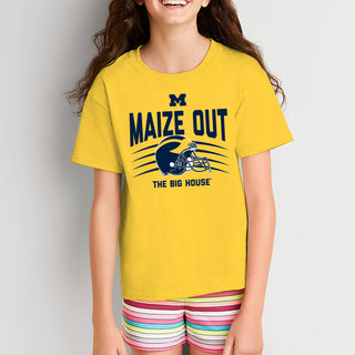 Michigan Wolverines Maize Out Helmet Scratch Youth T-Shirt - Daisy