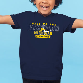 Michigan Men's Gymnastics Fight Song Silhouette Youth T-Shirt - Navy