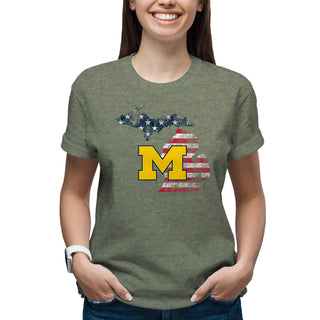 Michigan Patriotic State Silhouette T-Shirt - Heather Military Green