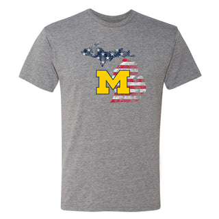 Michigan Patriotic State Silhouette Triblend T-Shirt - Premium Heather