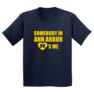 Michigan Somebody in Ann Arbor Loves Me Youth T-Shirt - Navy