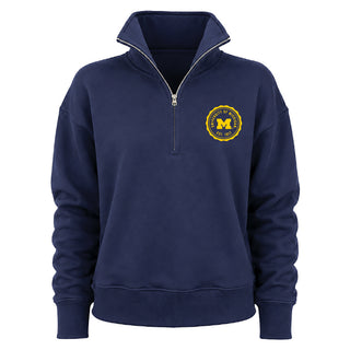 Michigan Wavy Stamp LC Womens Dream Fleece 1/4 Zip - Navy