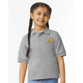 Michigan Block M Outline EMB Youth Dryblend Jersey Polo