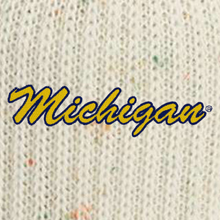 Michigan Script Wordmark Montage Pom Cuffed Beanie - Putty