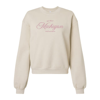 Michigan Elegant EMB Women's ReFlex Fleece Crewneck - Bone