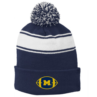 Michigan Football Outline Stripe Pom Pom Beanie - True Navy/White