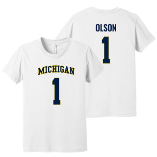 Michigan NIL Olson 1 Canvas Jersey Youth T-Shirt - White