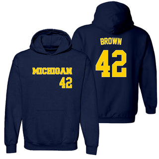 Michigan NIL Baseball Brown 42 Hoodie - Navy