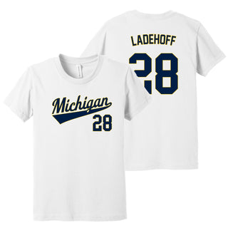 Michigan NIL Baseball Ladehoff 28 Canvas Jersey Youth T-Shirt - White