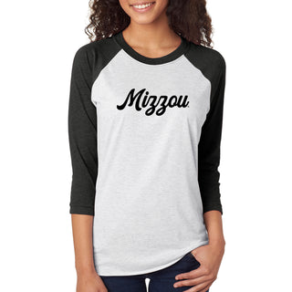 Missouri Tigers Script Logo 3/4 Sleeve Raglan T-Shirt - Htr White/Vtg Black