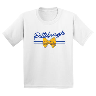 Pittsburgh Bow Script Youth T-Shirt - White