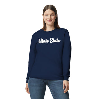 Utah State Aggies Basic Script Long Sleeve - Navy