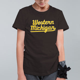 Western Michigan Script Wordmark Youth T-Shirt - Dark Chocolate