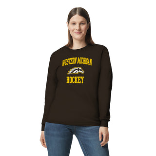 Western Michigan University Broncos Arch Logo Hockey Long Sleeve T Shirt - Dark Chocolate