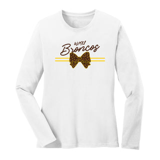 Western Michigan Bow Script Womens Long Sleeve - White