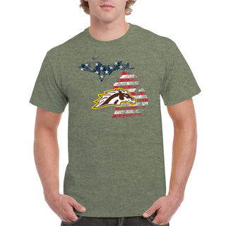 Western Michigan Patriotic State Silhouette T-Shirt - Heather Military