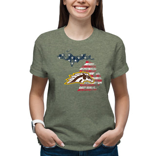Western Michigan Patriotic State Silhouette T-Shirt - Heather Military