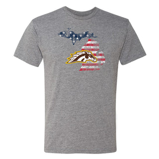 Western Michigan Patriotic State Silhouette NLA Triblend T-Shirt - Premium Heather