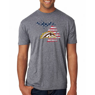Western Michigan Patriotic State Silhouette NLA Triblend T-Shirt - Premium Heather