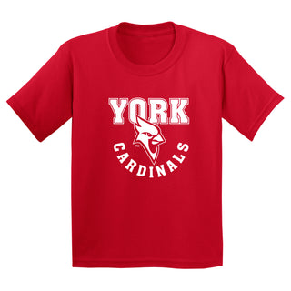 York College Cardinals Arch Logo Basic Cotton Youth Short Sleeve T Shirt - Red