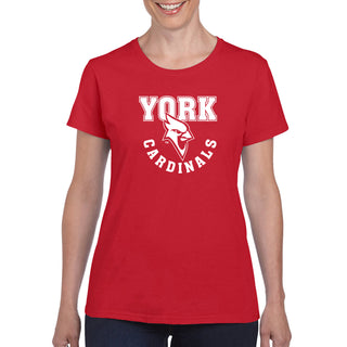 York College Cardinals Arch Logo Basic Cotton Womens Short Sleeve T Shirt - Red