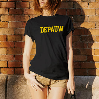 DePauw University Tigers Basic Block Short Sleeve T Shirt - Black