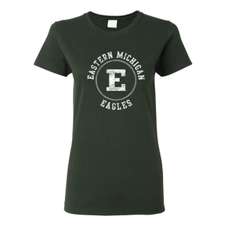 Eastern Michigan University Eagles Distressed Circle Logo Women's Short Sleeve T Shirt - Forest