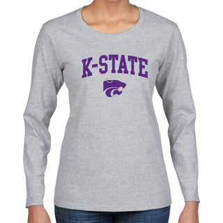 Kansas State University Wildcats Arch Logo Cotton Womens Long Sleeve T-Shirt - Sport Grey