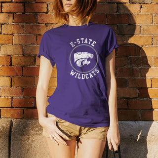 Kansas State University Wildcats Distressed Circle Logo Cotton T-Shirt - Purple
