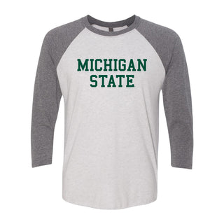 Michigan State University Spartans Basic Block Raglan T Shirt - Heather White / Premium Heather