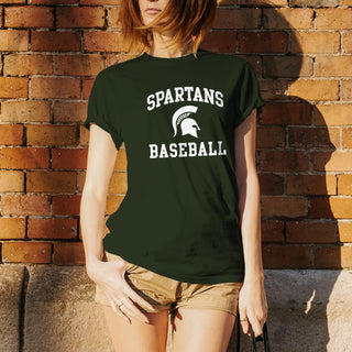 Michigan State University Spartans Arch Logo Baseball Short Sleeve T Shirt - Forest