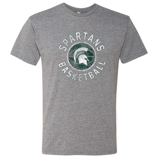 Michigan State University Spartans Basketball Distress Short Sleeve T Shirt - Premium Heather