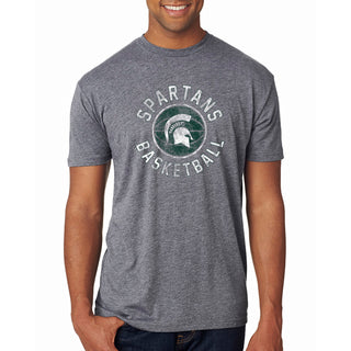 Michigan State University Spartans Basketball Distress Short Sleeve T Shirt - Premium Heather