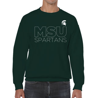 Michigan State University Spartans Modern Outline Crewneck Sweatshirt - Forest