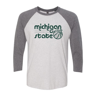 Michigan State University Spartans Basketball Bubble Raglan T Shirt - Heather White/Premium Heather
