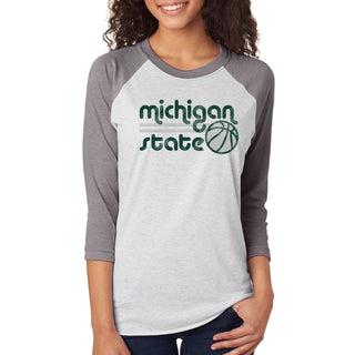 Michigan State University Spartans Basketball Bubble Raglan T Shirt - Heather White/Premium Heather