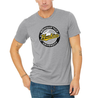Michigan Technological University Huskies Silhouette Logo Canvas T-Shirt - Athletic Grey