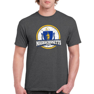 Massachusetts Distressed Circle T-Shirt - Dark Heather